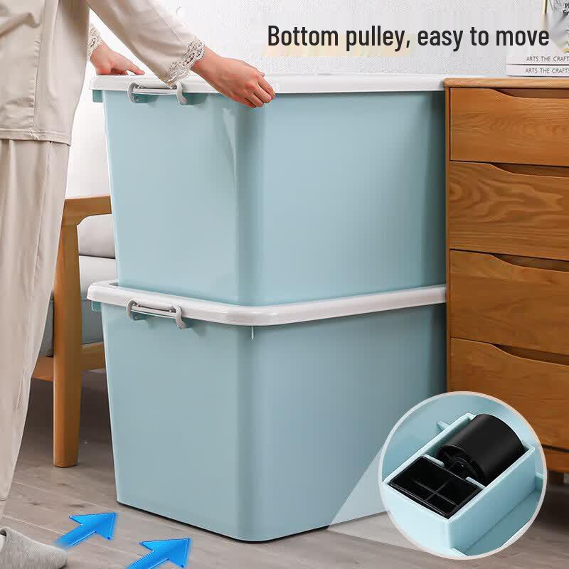 Rolling Plastic Storage Box with Lid and Handles