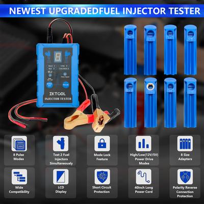 Universal Fuel Injector Tester Cleaning Tool Kit with 8 Pulse Modes, 4-Wire Dual Channel (for 2 Injectors), 8 Size Adapters,