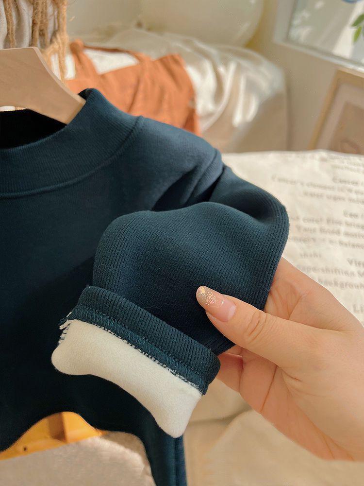 Children's Unisex Fleece-Lined Sweatshirt - Autumn/Winter Korean Style Trendy Base Layer Top