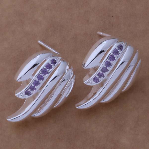 

925 Silver Plated Feather Rhinestone Korean Style Earrings
