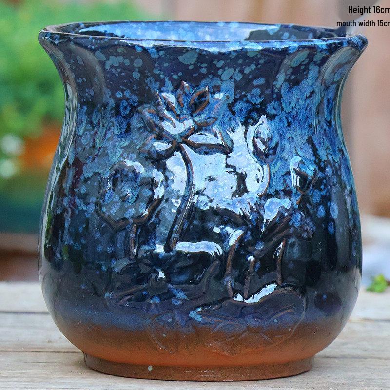 Vaso per Succulente in Ceramica Grezza Fatto a Mano - Fioriera Orchidea Intagliata con Ampia Bocca