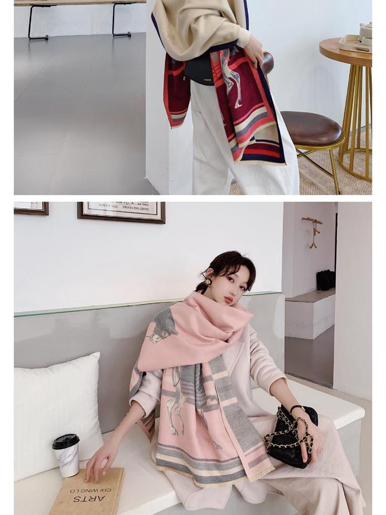 Women's Imitation Cashmere Scarf: Versatile Autumn/Winter Warm Double-Sided Wool Snood and High-End Dual-Use Shawl