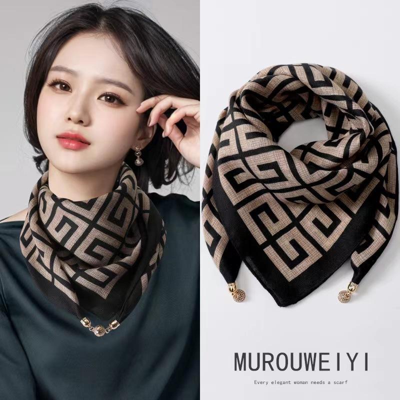 Women's Magnetic Triangle Neck Protection Scarf - Cotton & Linen High-End Square Scarf for Autumn/Winter