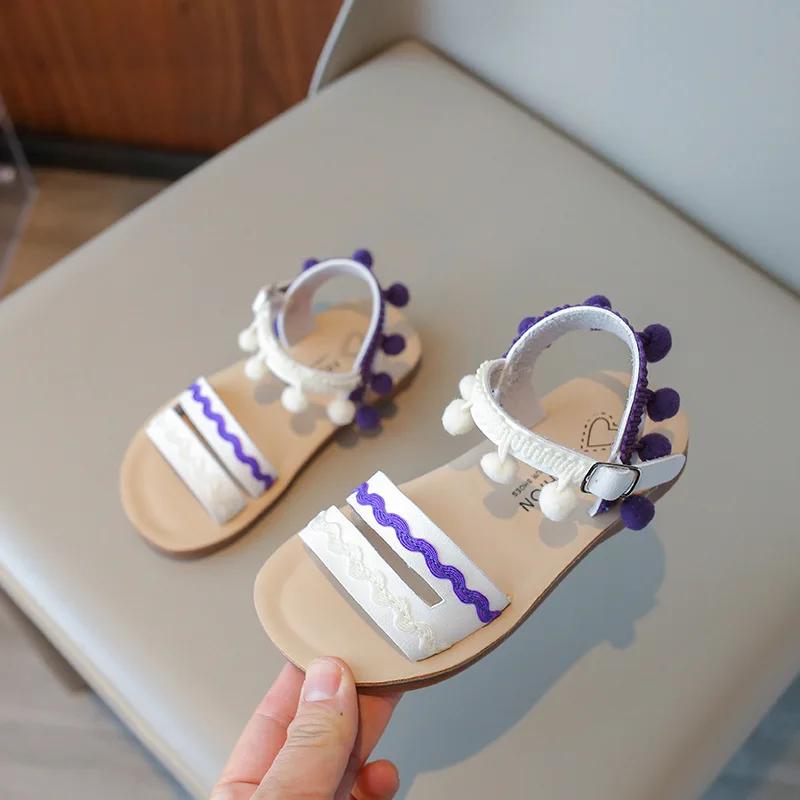 2024 Children's Sandals Summer Open-toe Girls Princess Causal Flat Sandals Fashion National Style Tassel Kids Soft Beach Sandals