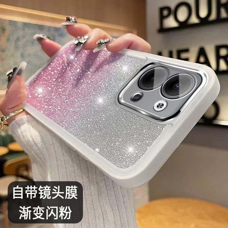 Applicable oppoReno10 mobile phone case with lens film wink silicone Reno8Pro gradual change glitter cardboard anti-drop