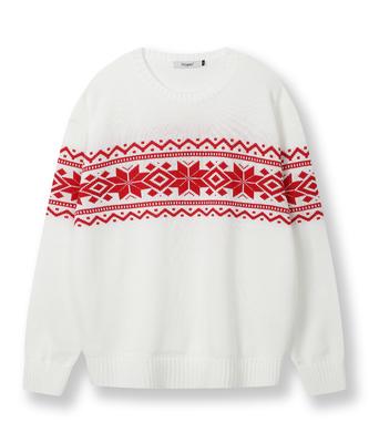 POLYGRAM Nordic Snowflake Oversized Round Knit - Ivory
