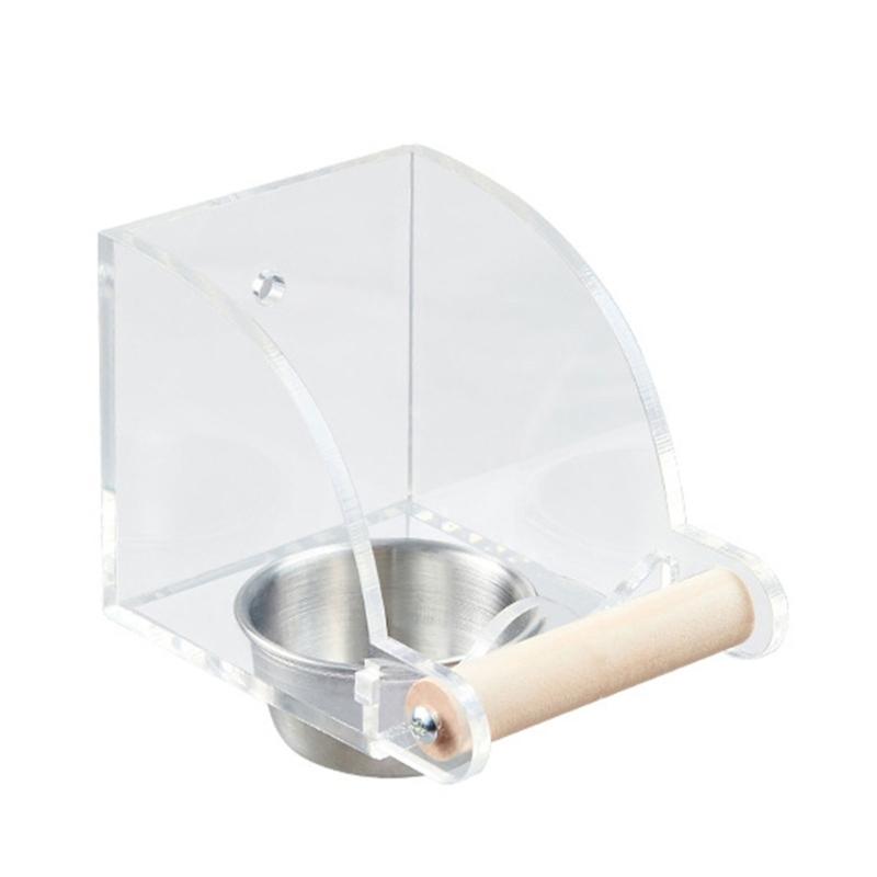 Parrots Food Bowl Acrylic and Sainlessed Steel Parakeet Food Container Anti Spill Design for Home and Bird Enthusiasts