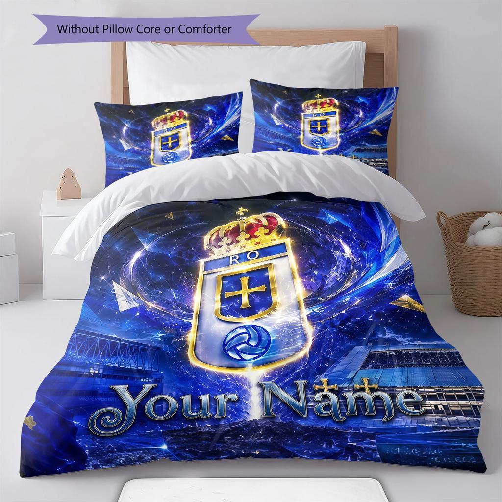 Real Oviedo Custom Name Pattern Bedding Quilt Set Quilt Cover Pillowcase Home Birthday Gift(1 * duvet cover + 2 * pillowcase, without core)