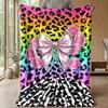 Rainbow Leopard Roses Bow Theme blanket Lightweight Warm Flannel Blanket Decorative Throw Blanket for Home Decoration