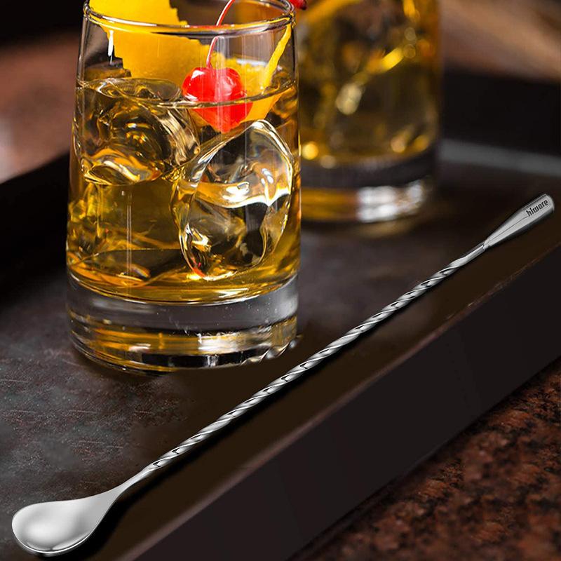 Spiral Pattern Long Handle Mixing Spoon Food Grade Stainless Steel Cocktail Scoop for Home Bar Bartender Drink Making