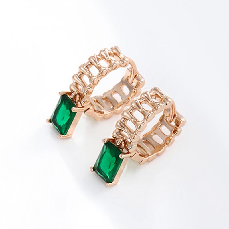 

Необычные серьги-кольца цвета розового золота для женщин, блестящие зеленые натуральные цирконы, аксессуары, повседневные изящные подвесные украшения