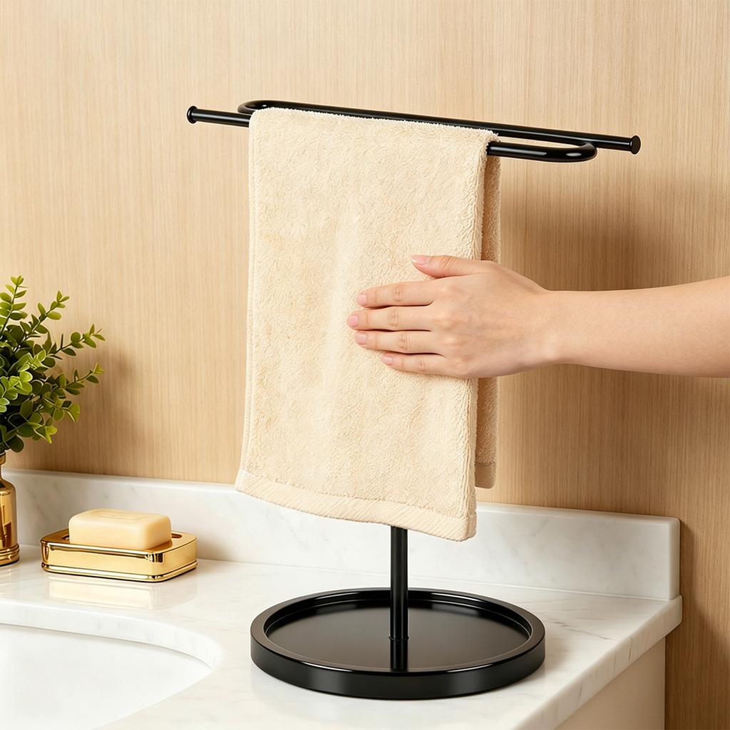 S-Shaped Round Base - Freestanding 2-Tier Towel Holder for Bathroom Kitchen Counter Storage Shelf