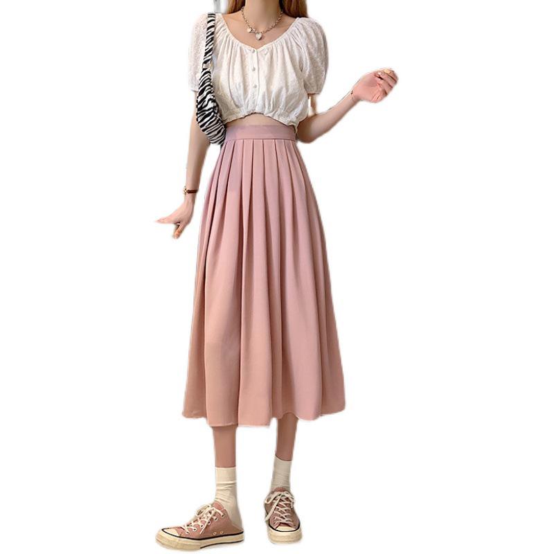 Korean Style High-Waisted A-line Pleated Skirt for Women - Slimming, Versatile, Mid-length (2026 Summer Collection)