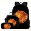 Set Scolastico Tre Pezzi Zaino Borsa Portapenne Borsa Pranzo Zaino con Immagini Street Tide Pallacanestro Calcio Set Zaino