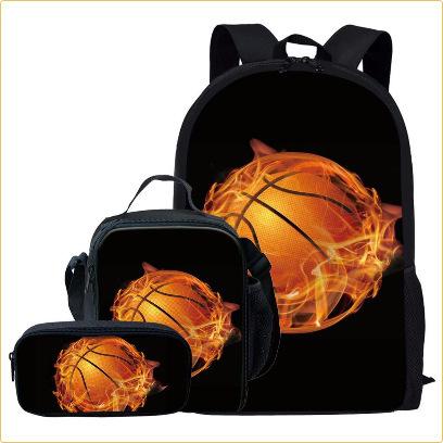 Set Scolastico Tre Pezzi Zaino Borsa Portapenne Borsa Pranzo Zaino con Immagini Street Tide Pallacanestro Calcio Set Zaino