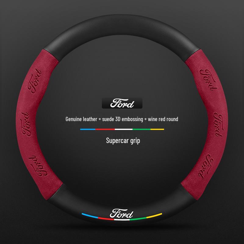 Genuine Leather Suede Carbon Fiber Steering Wheel Cover for JMC Ford Territory 2019-2021, Universal All-Season Model