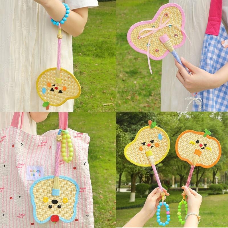Portable Hand Photography Fan Natural Wheat Straw Decoration Beach Weddings Party Essential Cooling Accessories