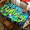 2D Flat Printing, 1pc, Cyberpunk-style Birthday Party Tablecloth, Black Base with Contrasting Neon Green and Blue, Featuring "Happy Birthday" In Fluor