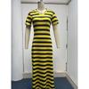 Women's Short-sleeved V-neck Loose Slit Striped Long Dress