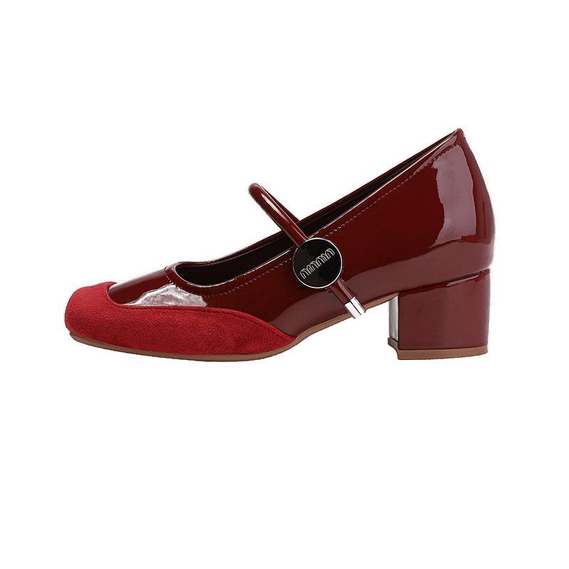 Inner height increase 7cm small leather shoes small versatile spring and autumn new red Mary Jane single shoes