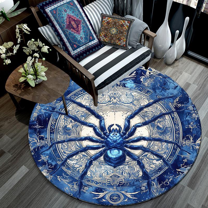 Blauer Spinnen-Rundteppich, Teppich für Wohnzimmer, Schlafzimmer, Sofa, Spielzimmer-Dekor, Rutschfeste Bodenteppich