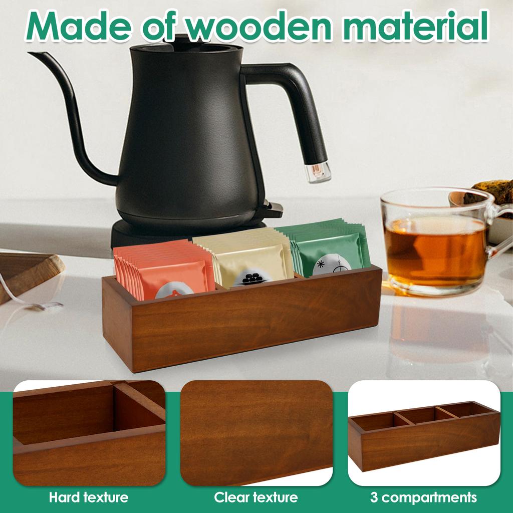 1 Stück Neuer Teebeutelhalter Holz Teebeutelbehälter Teebeutel Aufbewahrungsorganisator mit Herausnehmbaren Trennwänden für Küche Büro Arbeitsplatte