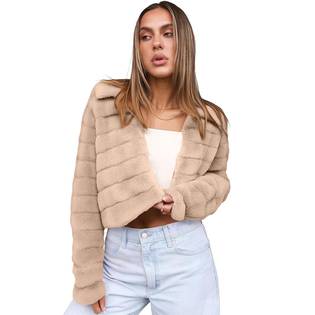 Womens Cropped Faux  Jackets Long Sleeve Open Front Short Coats