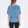 Ladies Casual Loose Fashion Medium Sleeve Cotton Linen Solid Color V-neck Button-down Shirt