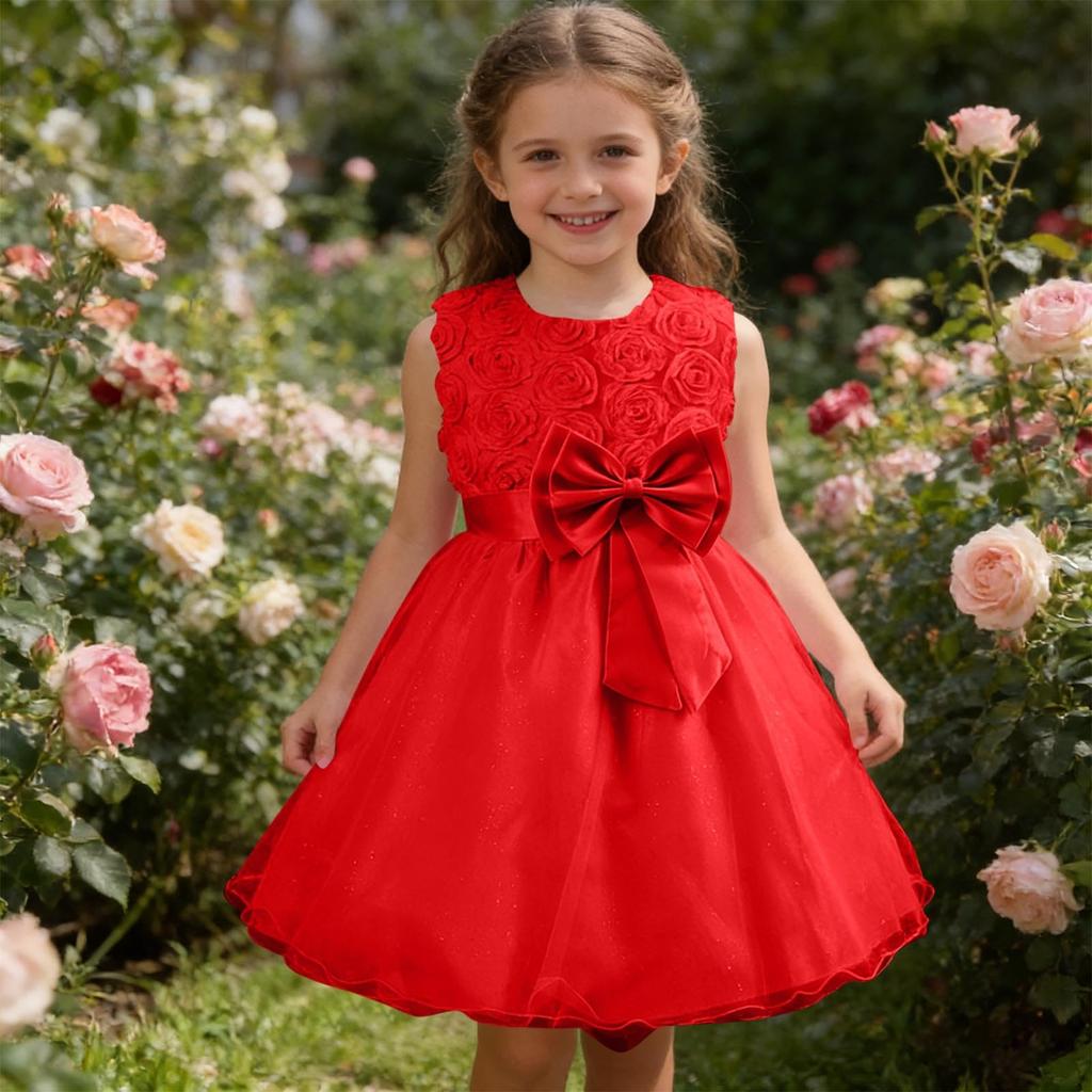 Girls' Princess Dress Mesh Tulle Sleeveless Bowknot Dress