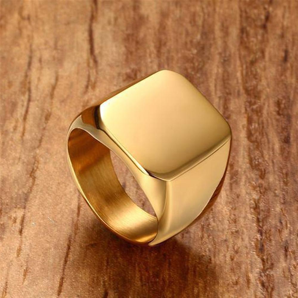 Fashion Men Black Smooth Stainless Steel Rings Glossy Signet Square Finge Rings Hiphop Punk Male Wedding Party Jewelry