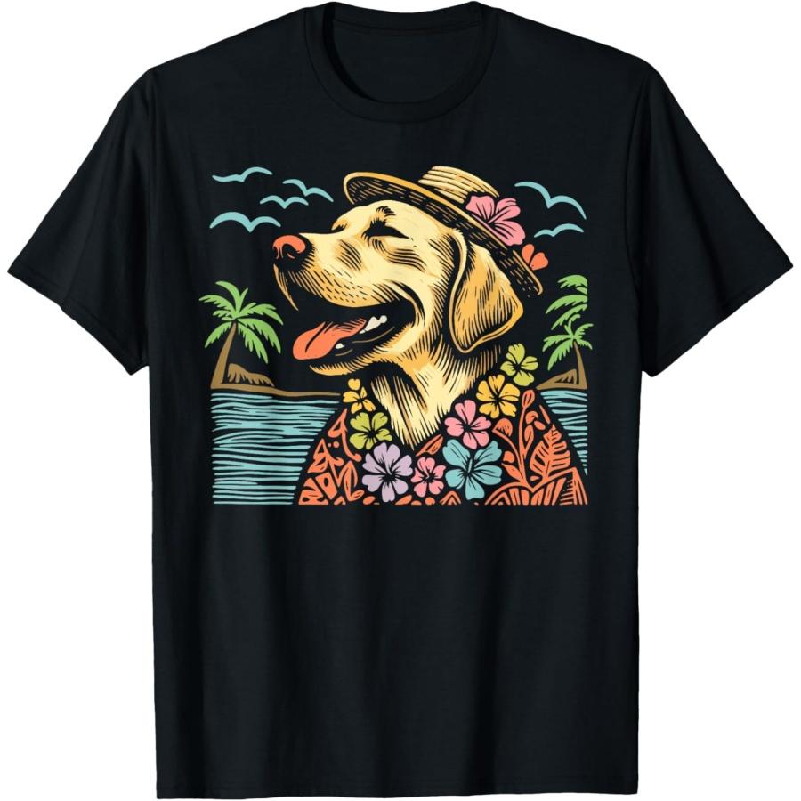

Labrador Retriever Floral Tropical Summer Vibes Hawaiian T-Shirt XXXXXL чорний