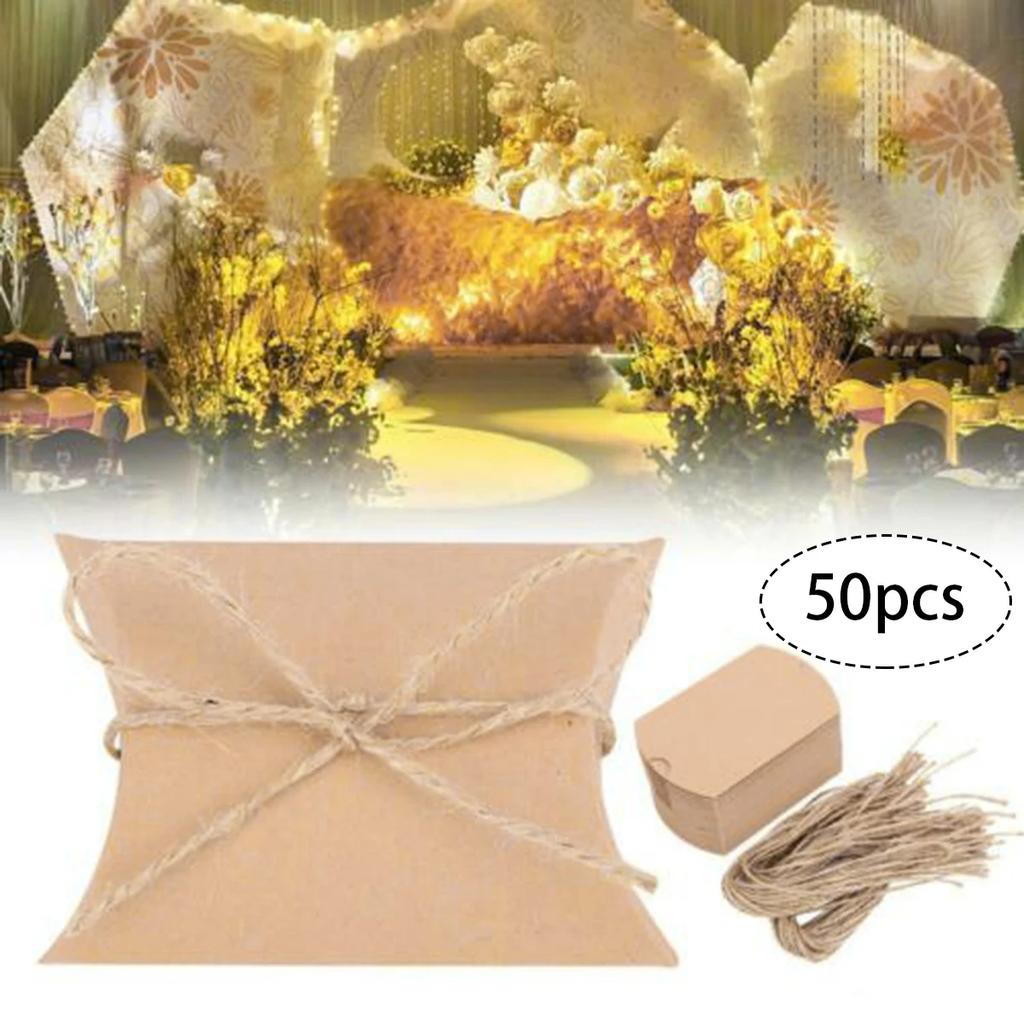 50 KS Hnědá kraftová papírová krabička na párty, svatební výslužku, balení na cukroví a šperky, balení bonboniéry, párty úložný prostor, svatební dárková taška