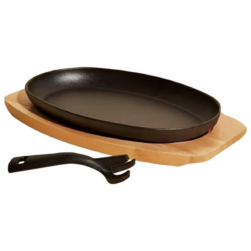 

Fresh Cast Iron Baking Tray Iron Plate Three In One Oval Shape Steak Pan Grilling Pan For Home Barbecue, Fish Dishes