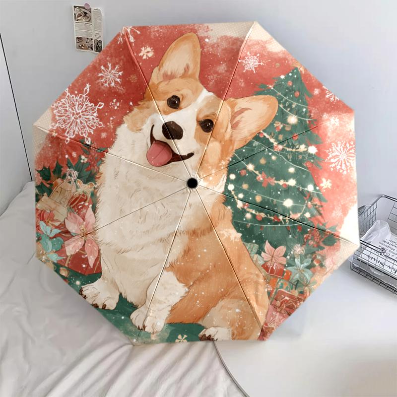 Christmas dog, automatic folding umbrella, portable and foldable design, 8 ribs, a Christmas or birthday gift.