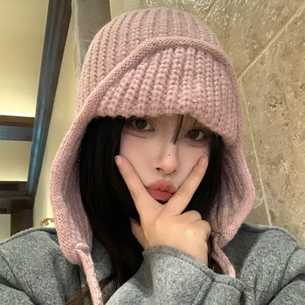 Korean Style Knitted Woolen Hat Solid Color Woolen Crochet Cap Fashion Beanie Hat  Autumn