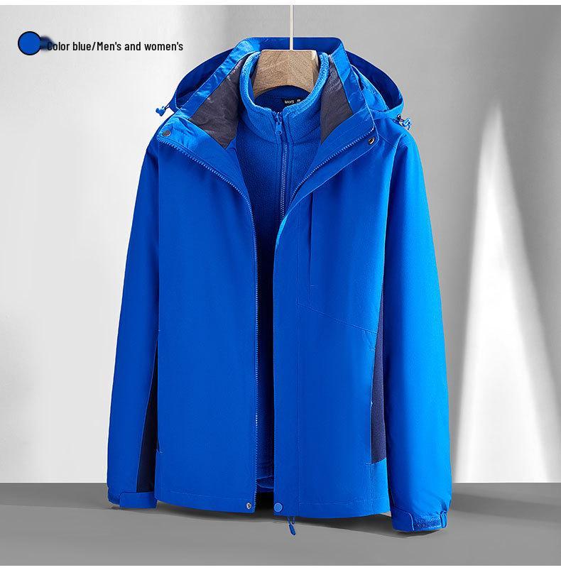 Autumn & Winter 3-in-1 Couple's Fleece-Lined Jacket Set: Detachable, Thickened Outdoor Mountaineering Coat for Men & Women
