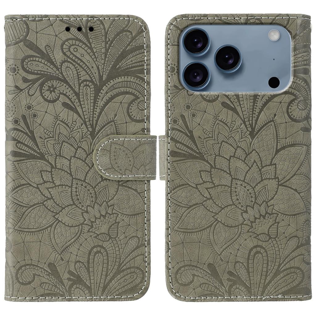 For iPhone 17 Pro Max Case Lace Flowers PU Leather Flip Wallet Phone Cover