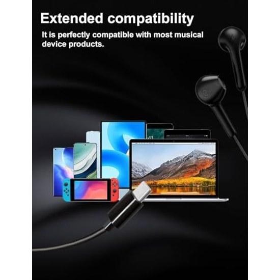 Wired Earphones Type-C Compatible iPhone 17 16 15 Pro Max HIFI Sound Quality Volume Control Comfortable Fit Microphone USB-C Canal Type Apple 17e Air