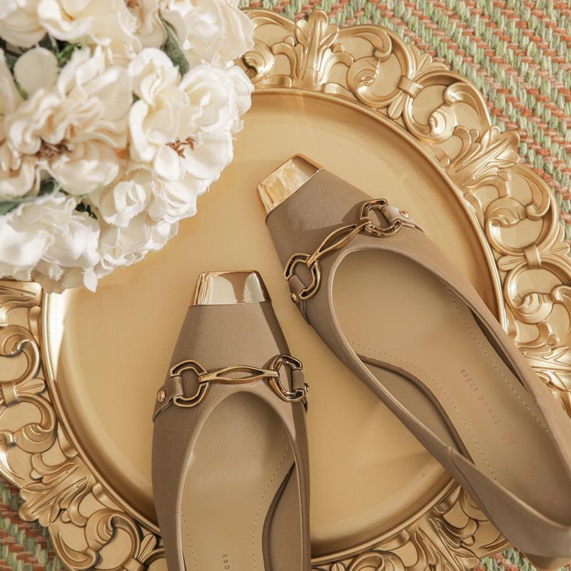 H976-8 Iron head shoes Internet celebrities with the same high heels women's thick heels light mouth women's single shoes small fragrant style metal