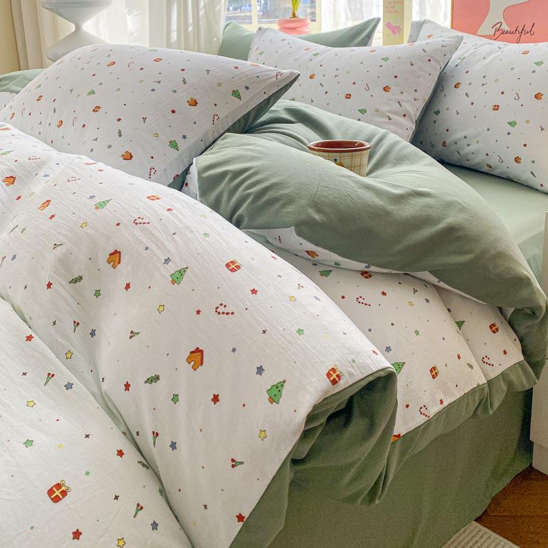 

Комплект постельного белья из стираного хлопка 4 предмета, маленький свежий студенческий трехпредметный комплект для общежития, простыня с мелким цветочным рисунком, пододеяльник 1.5m bed sheet 4pc quilt 150x200cm