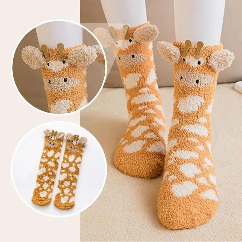 1 Pair Women's Winter Thickened Plush Warm Comfortable Sleeping Sock Cute Animal Lovely Floor Socks Nice Mid-calf