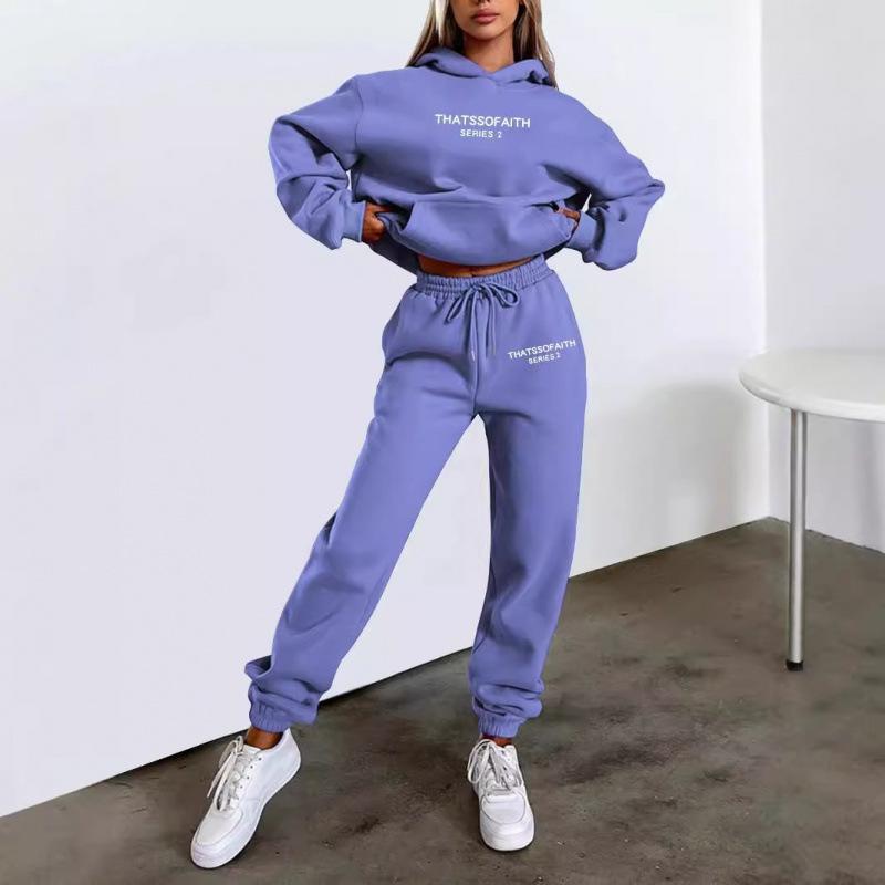 Felpa con cappuccio da donna popolare con stampa di lettere Set casual alla moda in pile
