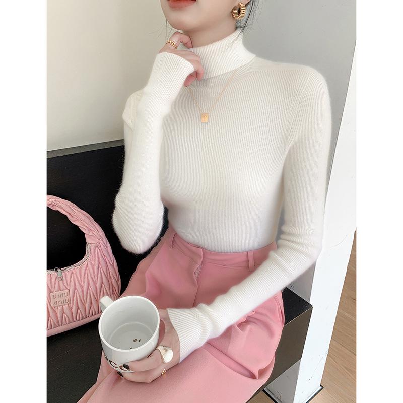 Damen nahtloser Kaschmir-Rollkragenpullover – Figurbetonter Strickpullover für Herbst/Winter