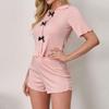 Women's Casual Home Wear Set: Short Pajamas with Bow & Ruffle Trim, Suitable for Outdoors