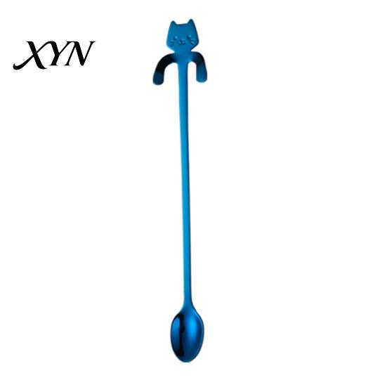 Coffee Cup Stirrer 304 Stainless Steel Spoon, Hanging Cat Spoon for Mugs Tall Cups, Long Short Handle Tea Stirring Ideal Desserts & Ice Cream