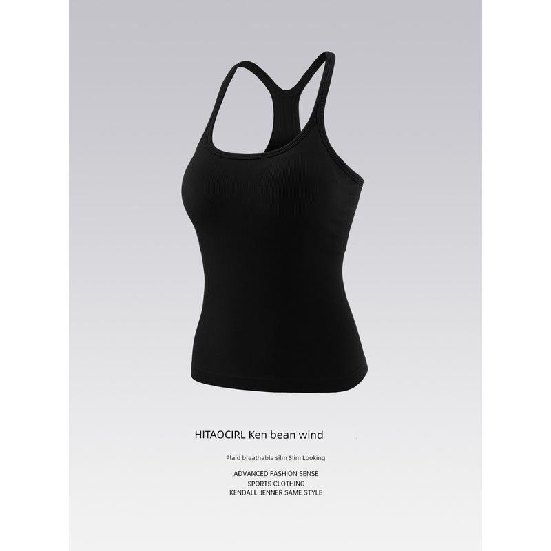 

Mitaogirl Kendall Sports Top Women Running Workout Clothes Slim fit Yoga Underwear Belt Chest Pad Quick-Drying Vest Black(Fixed Cup I-shaped beautiful back) M