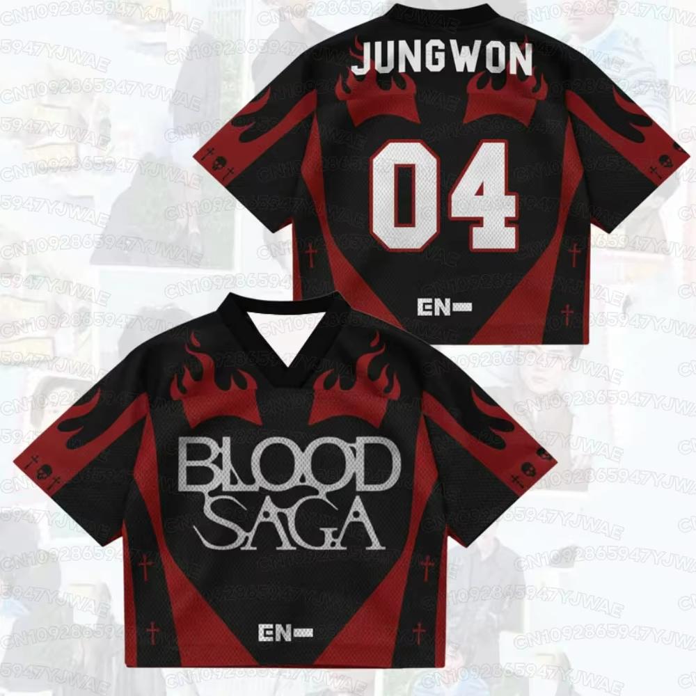 Sommer Herren Damen SUNGHOON 3D-Druck Grafik Kurzarm Lässig Enhypen Blood Saga Welttournee T-Shirt Fans Geschenke 2XL brown