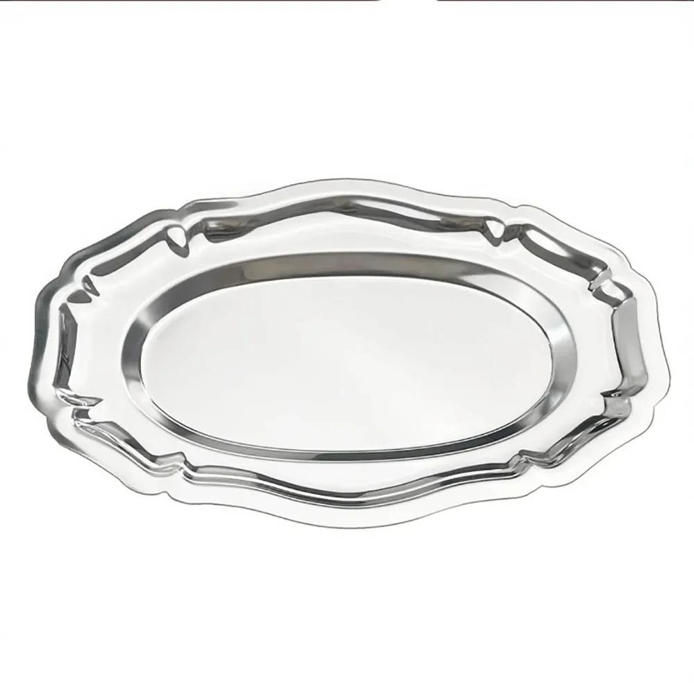 Vintage Mirror Face Cake Tray Stainless Steel Storage Plate Household Dessert Plate Embossed Storage Plate Home Decoration