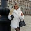 VAYLA Fashion Fluffy Furry Faux Fur Jacket Women Winter Shaggy Overcoats Thick Warm Medium Length Fox Fur Coat Plush Outerwear Femme