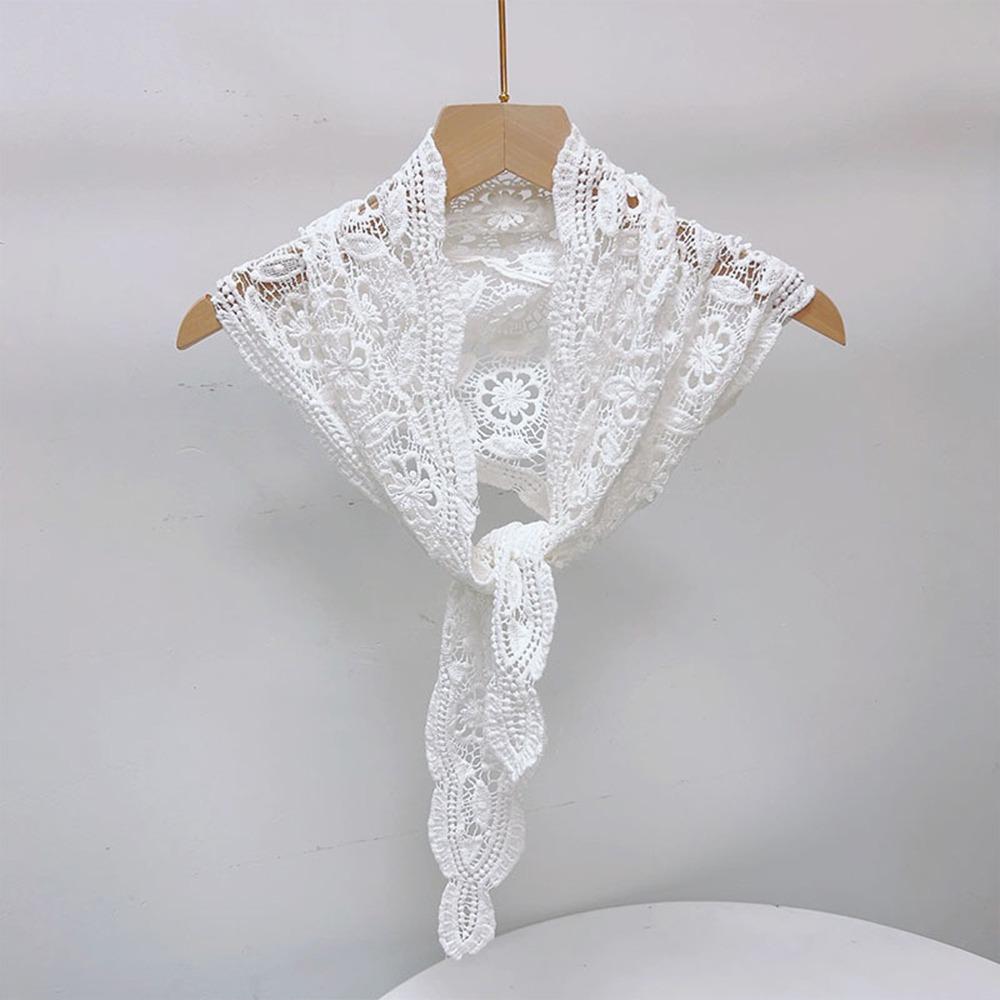 New Cotton Triangle Scarf Breathable Hollow Out Knitted Scarf Lightweight Women Shawl Summer Spring белый